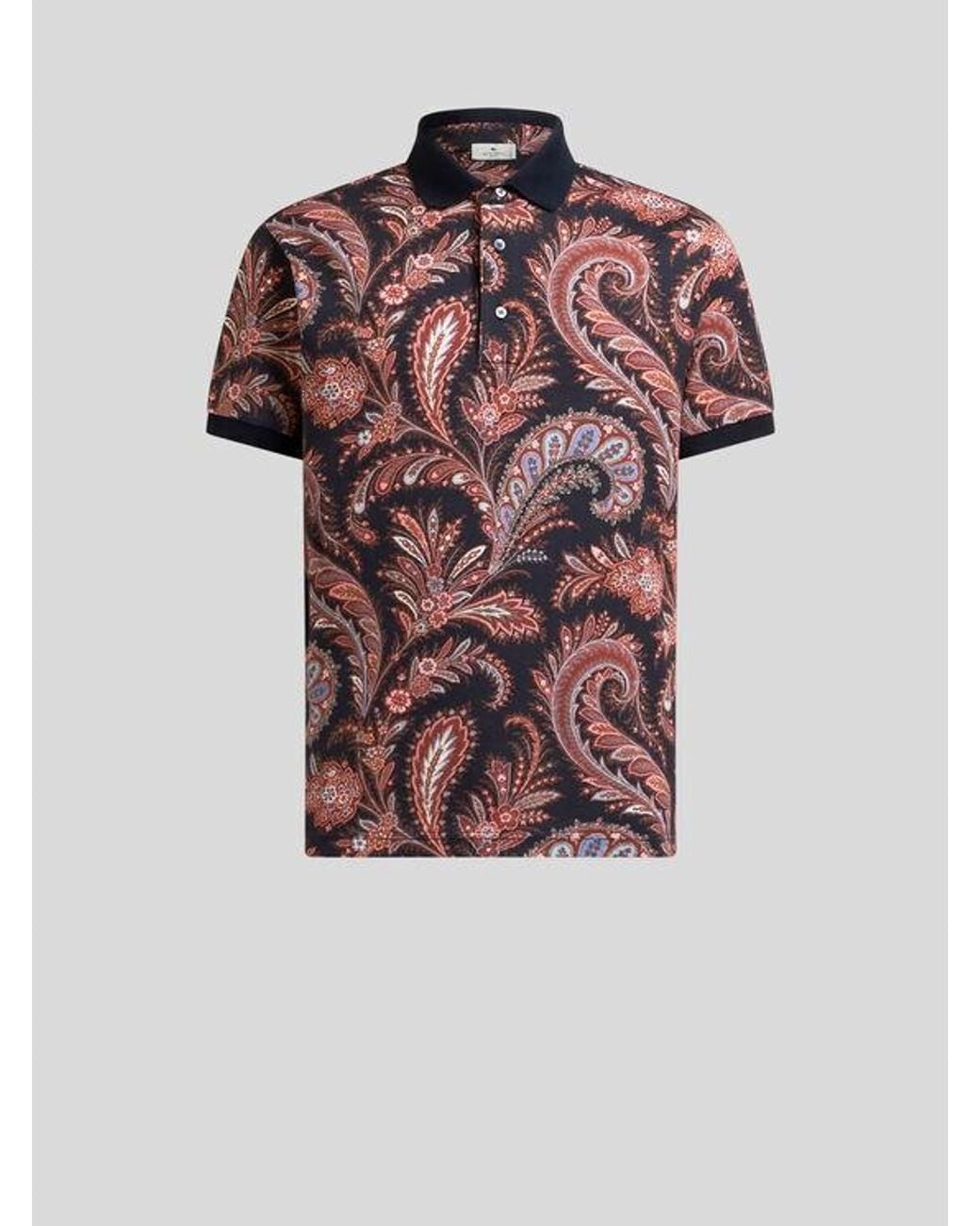 Etro Red Floral Paisley Cotton Polo Shirt for men