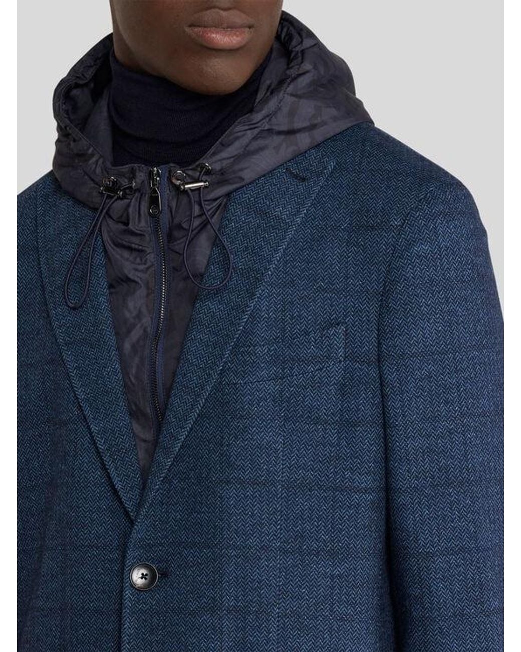 Etro Blue Jersey Jacket With Removable Bib And Hood for men