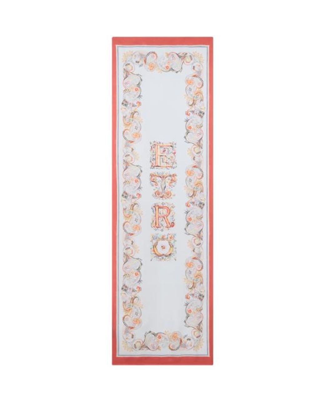 Etro White Silk Scarf With Logo And Floral Paisley Motif