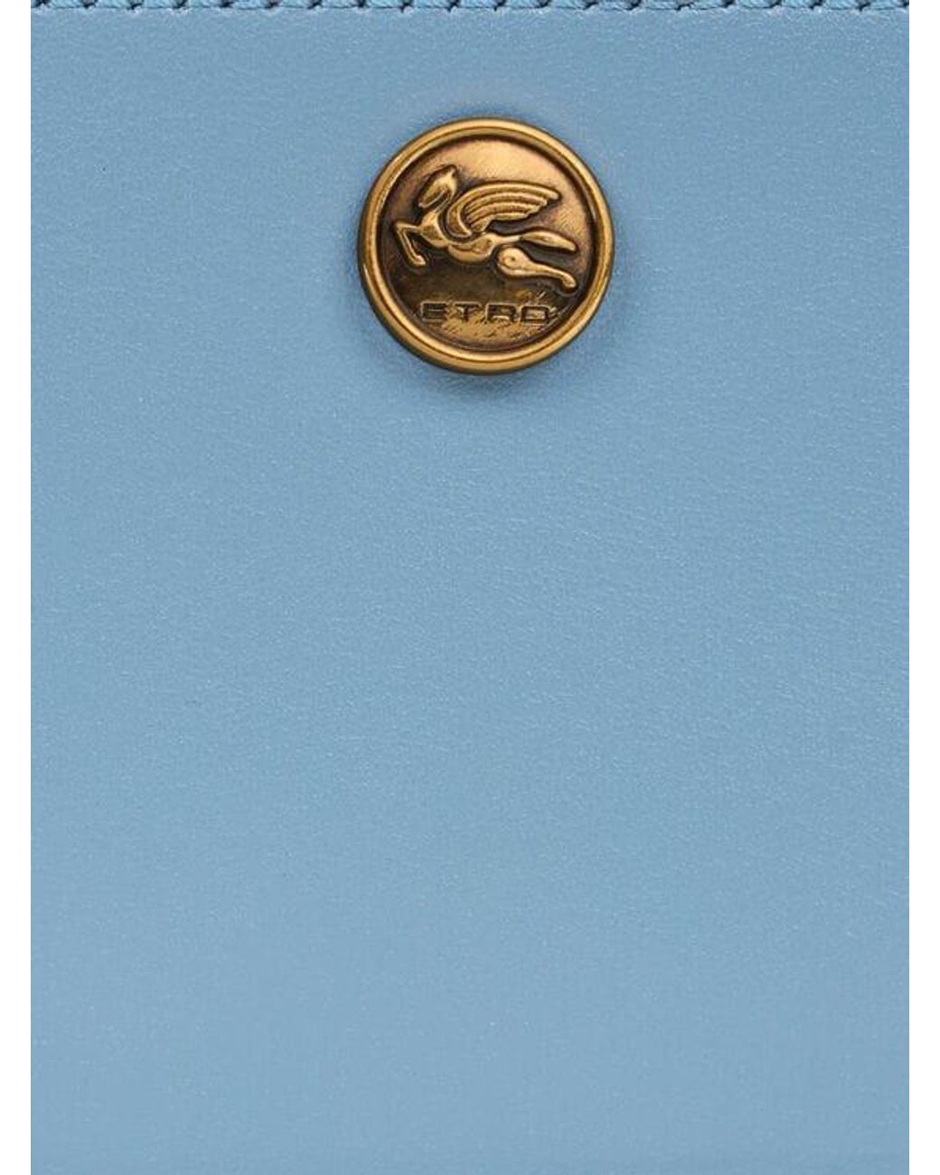 Etro Blue Leather Card Holder With Pegaso Button