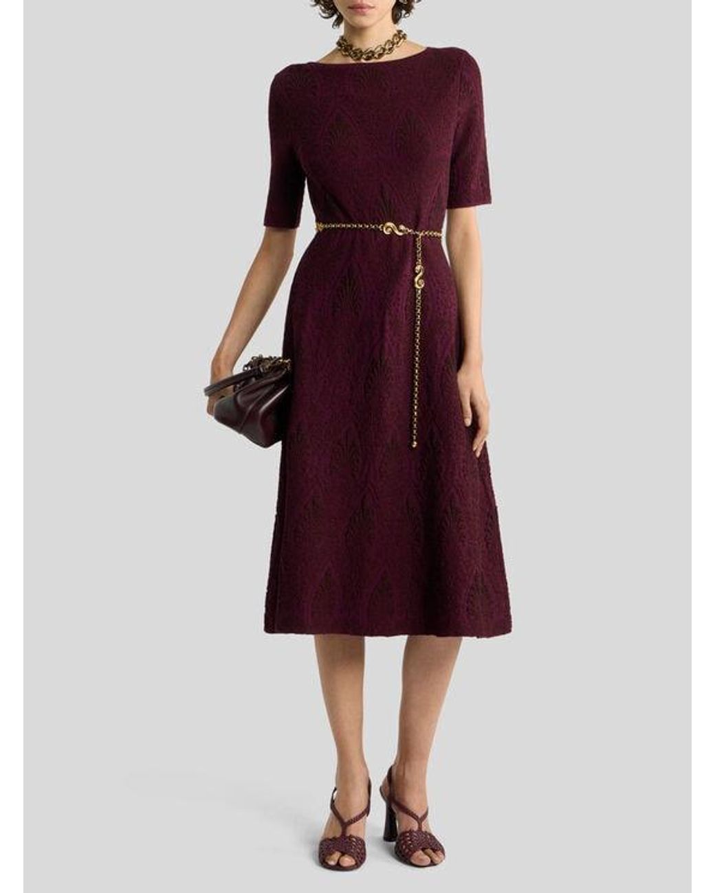 Etro Purple Jacquard Midi Dress With Medallion Motif