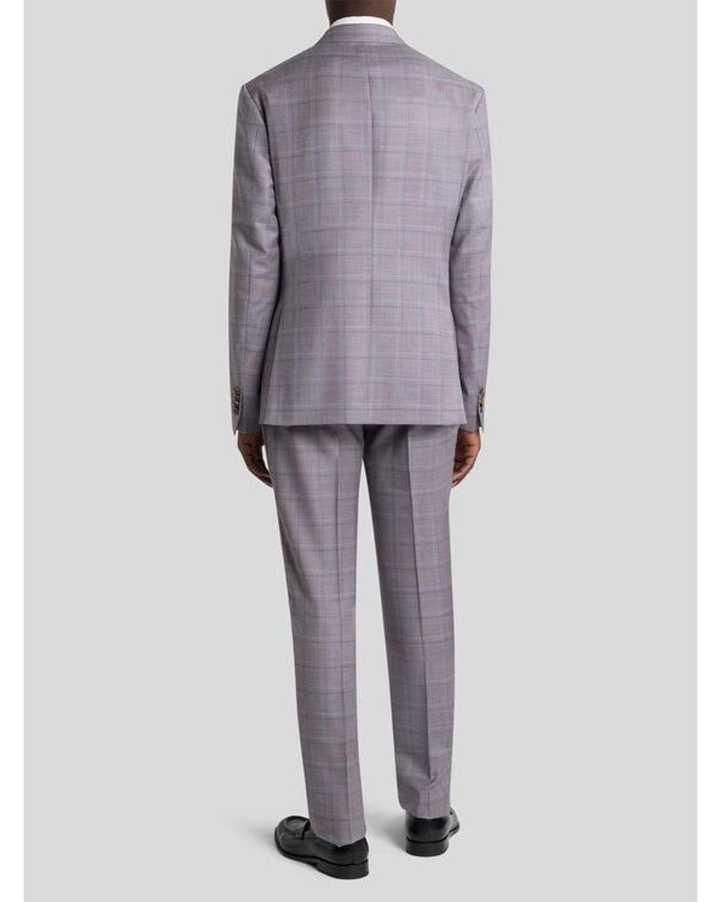 Etro Gray Single-Breasted Wool Suit With Check Motif for men