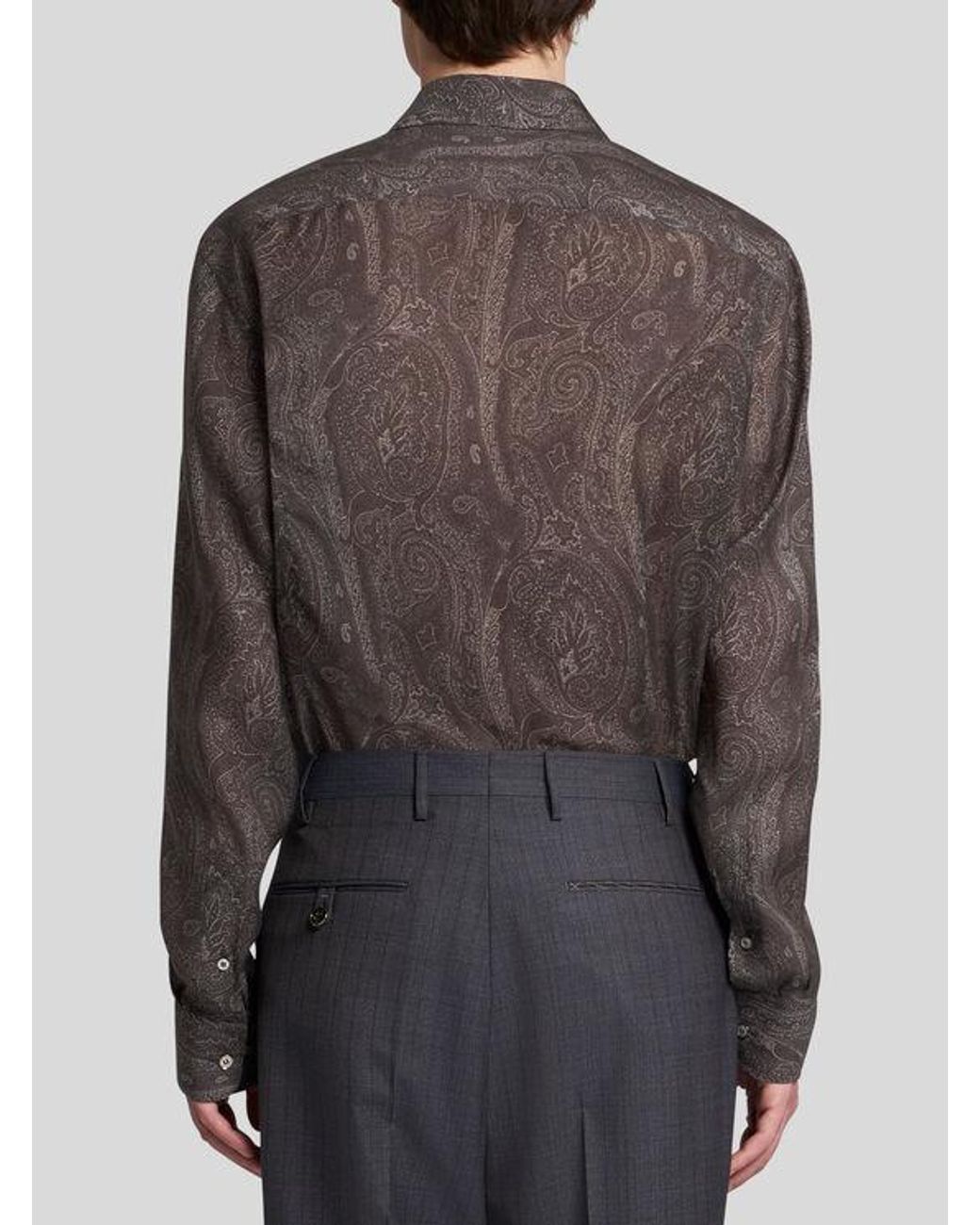 Etro Gray Silk Paisley Shirt for men