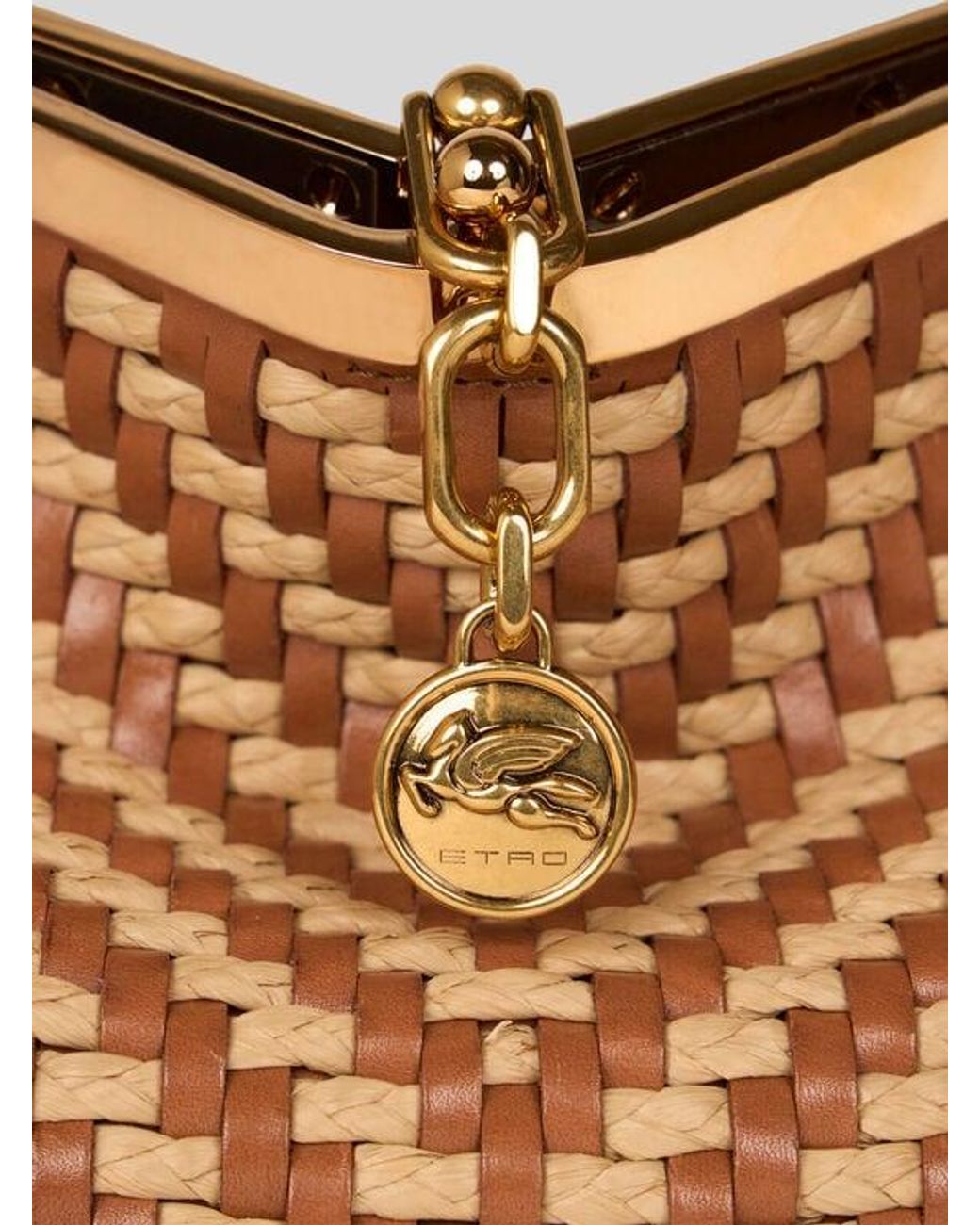 Etro Natural Small Woven Leather And Raffia Vela Bag