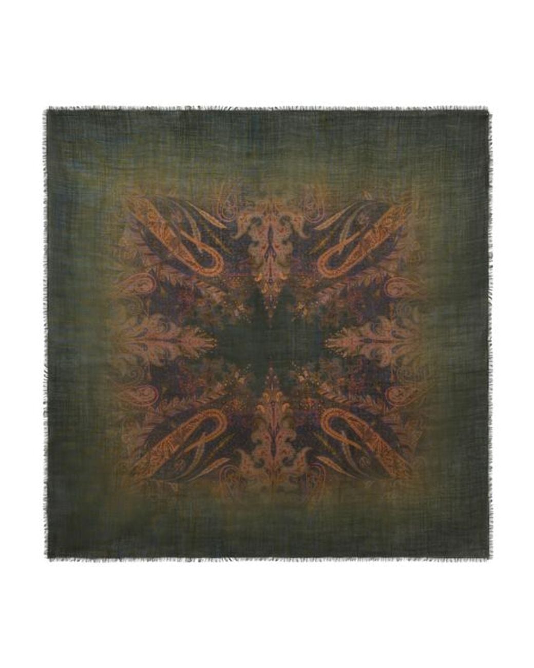 Etro Green Wool And Silk Scarf With Faded Floral Paisley Motif for men