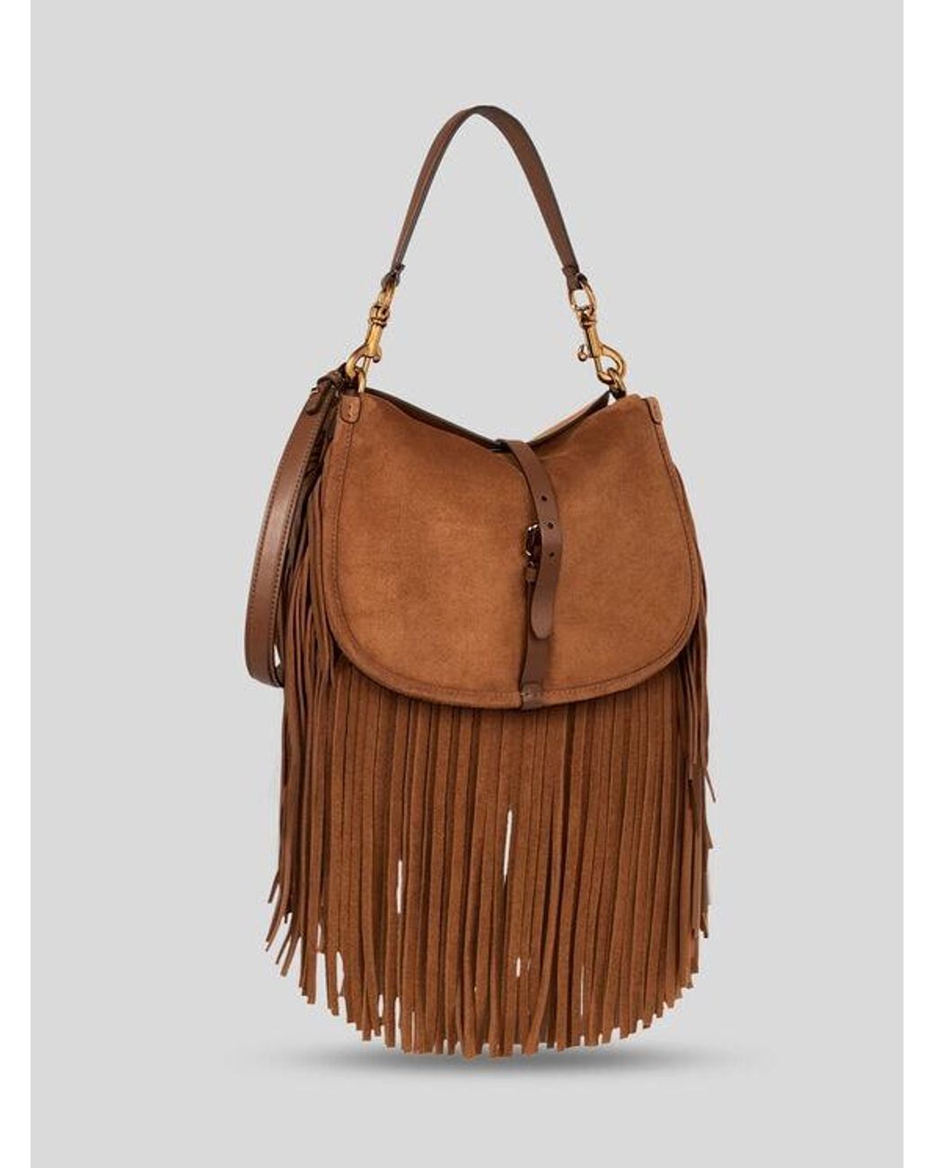 Etro Brown Medium Suede Pony Bag With Fringes