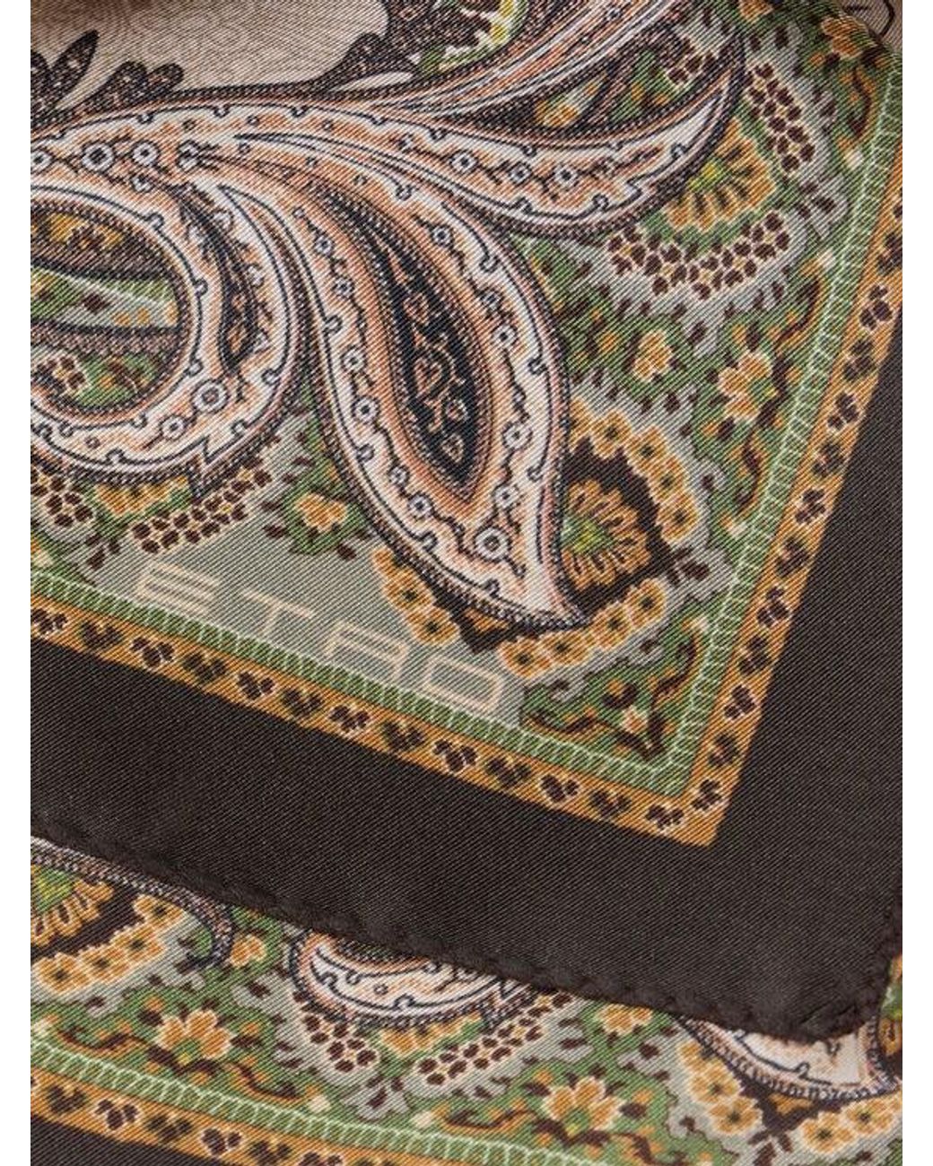 Etro Metallic Silk Pocket Square With Placed Pegaso Print for men