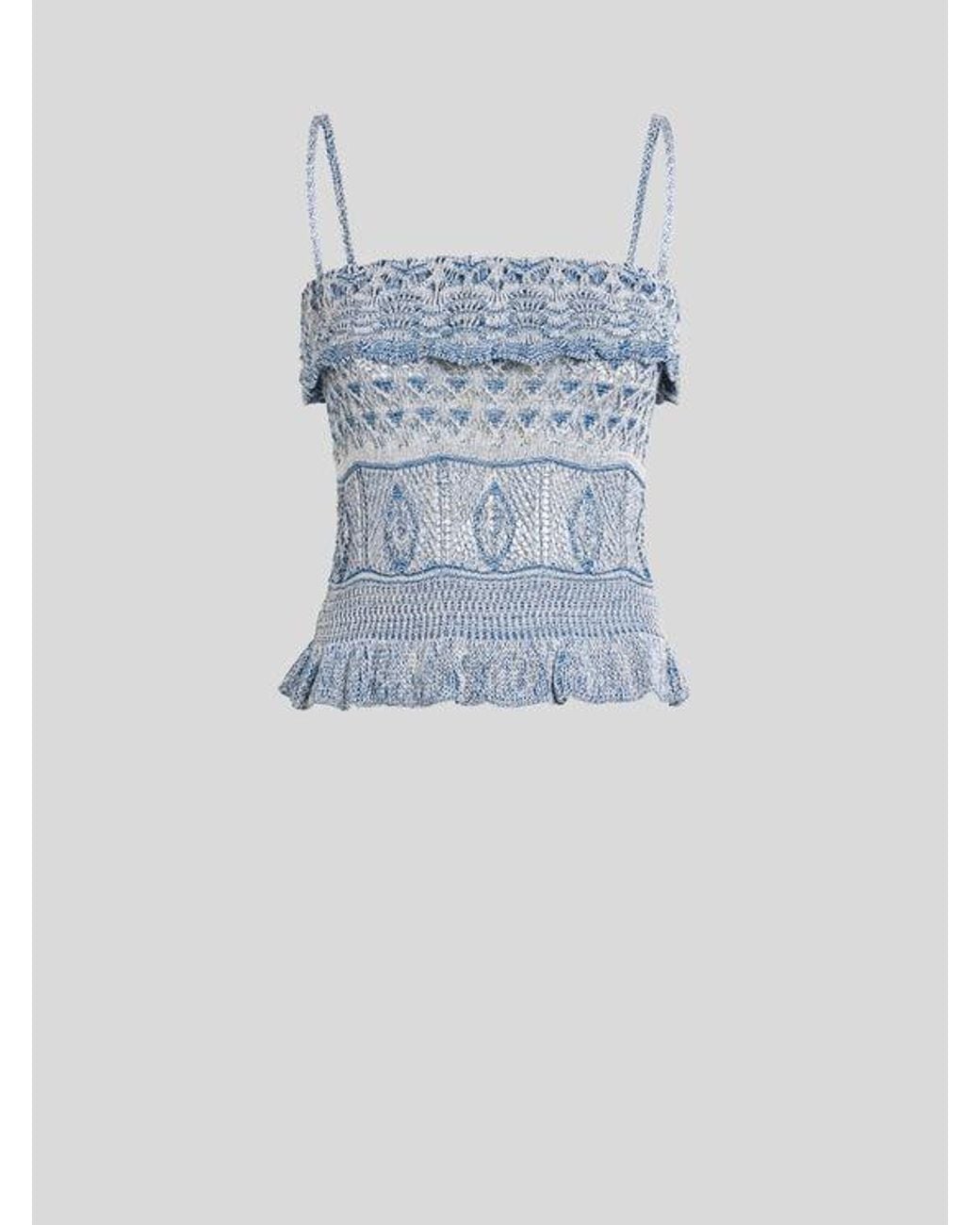 Etro Blue Crocheted Cotton Top