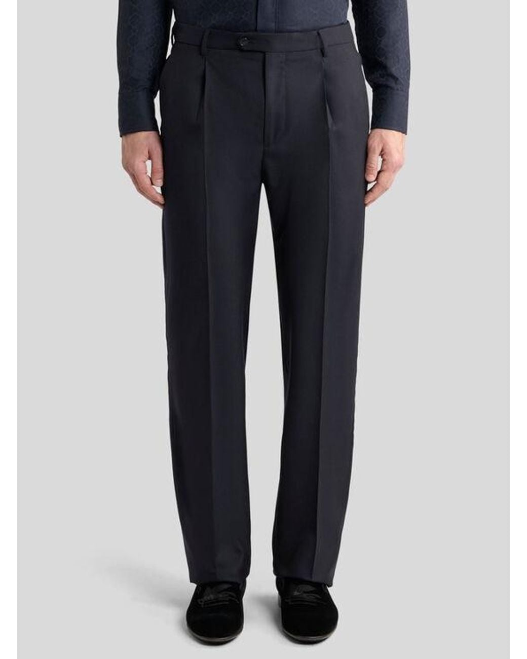 Etro Blue Wool-Blend Flannel Trousers With Crease Detail for men