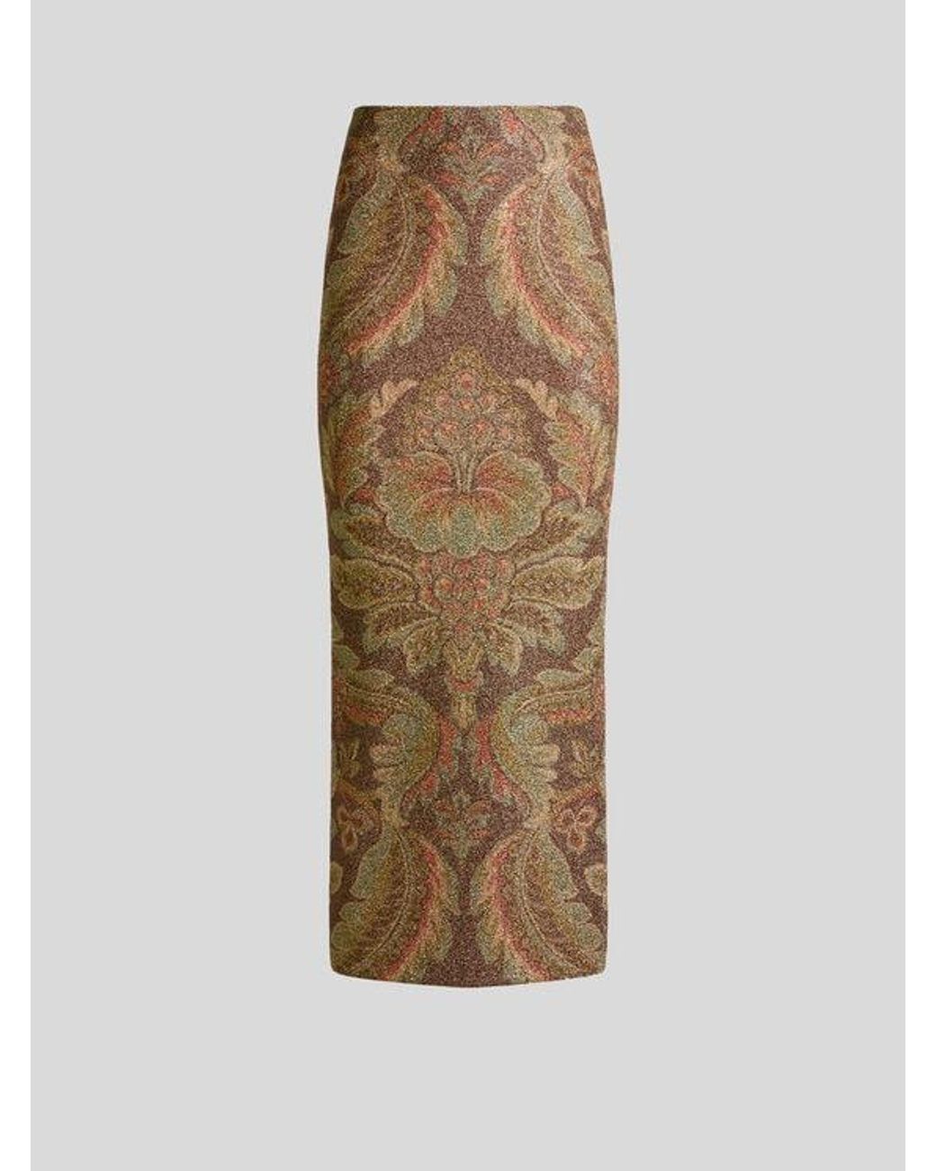 Etro Natural Jersey Midi Skirt With Floral Motif