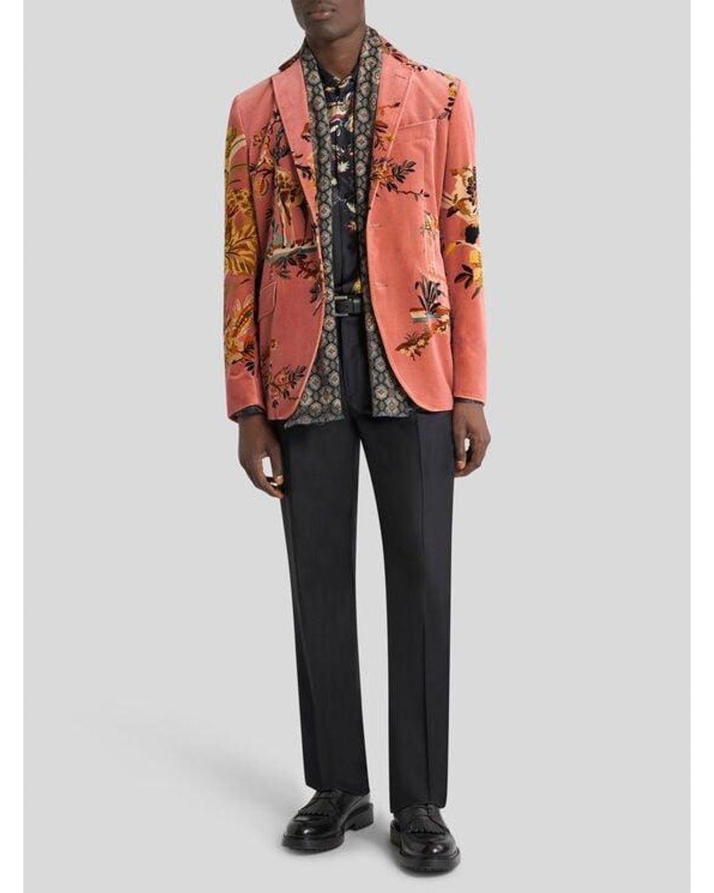 Etro Black Silk Twill Shirt With Placed Flower And Animal Print for men