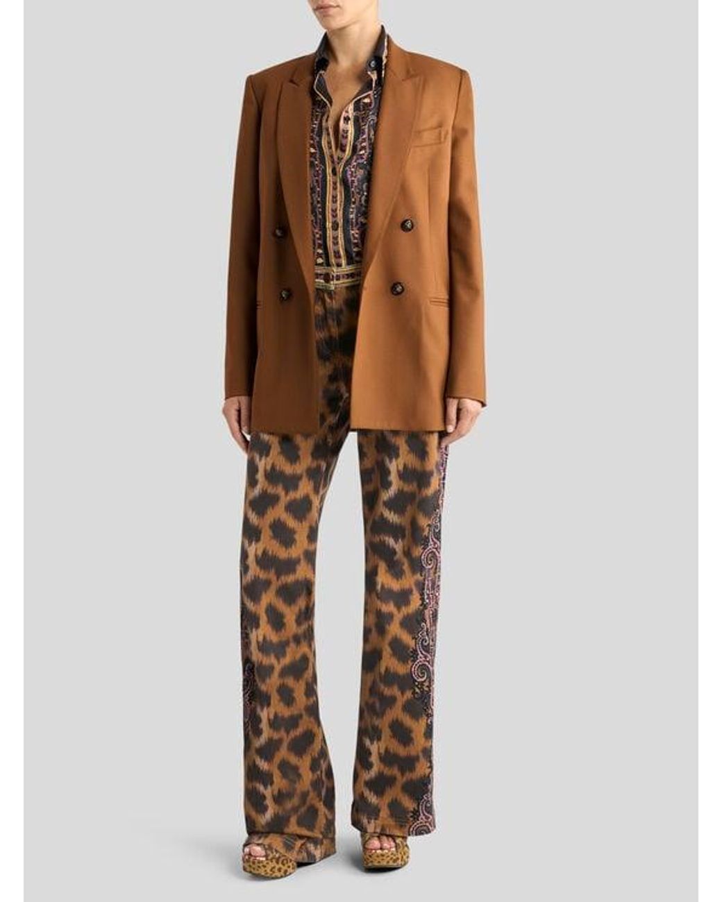 Etro Multicolor Double-Breasted Stretch Wool Jacket With Pegaso Buttons