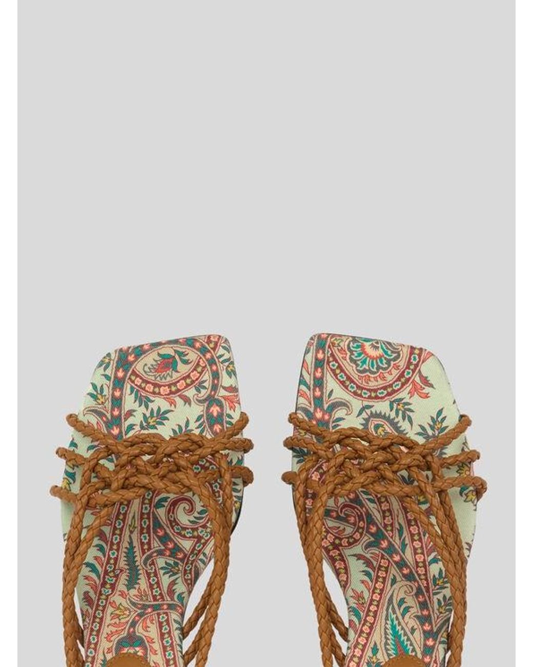 Etro Natural Woven Leather Kitten-Heeled Sandals