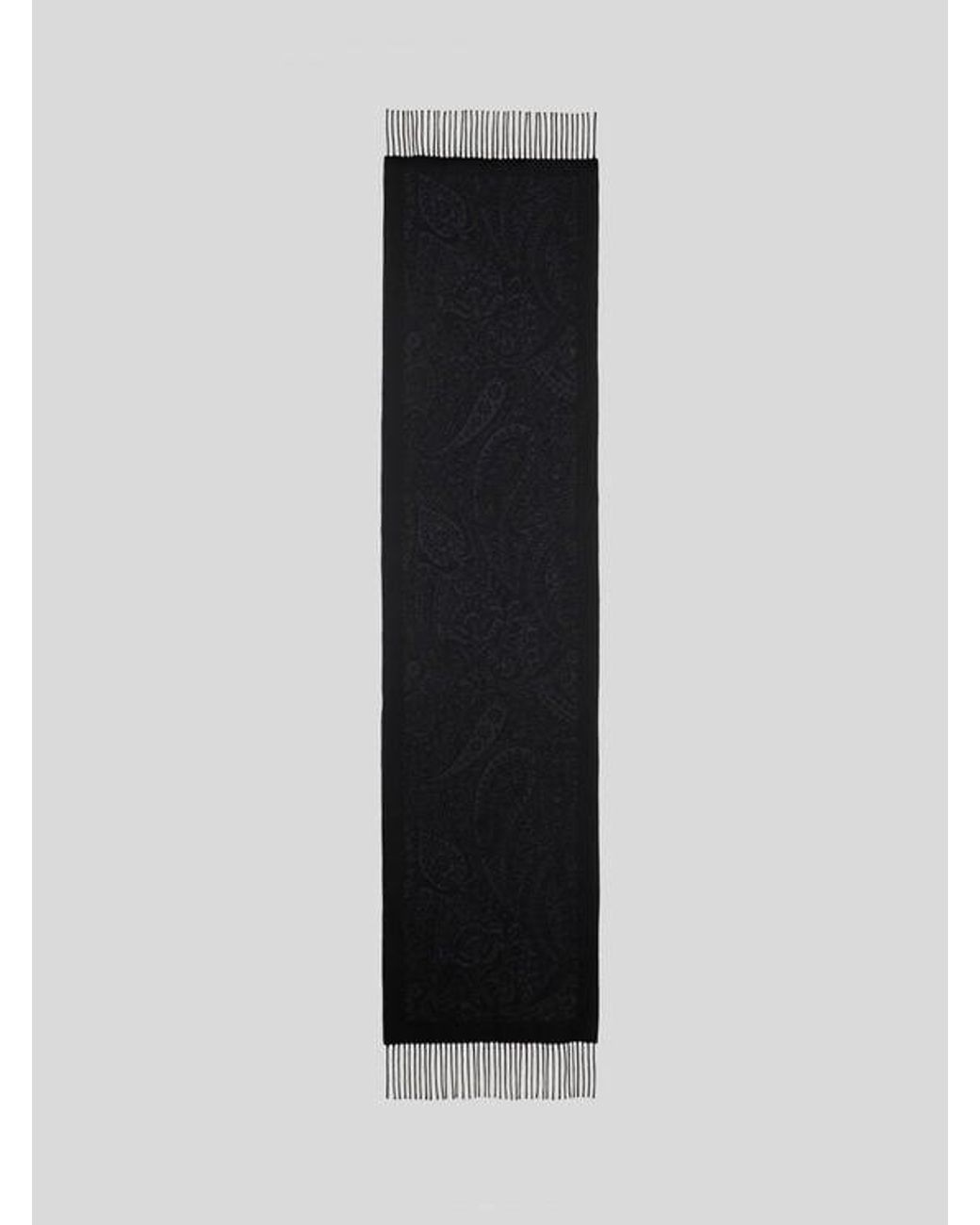 Etro Black Wool Jacquard Scarf With Floral Paisley Motif