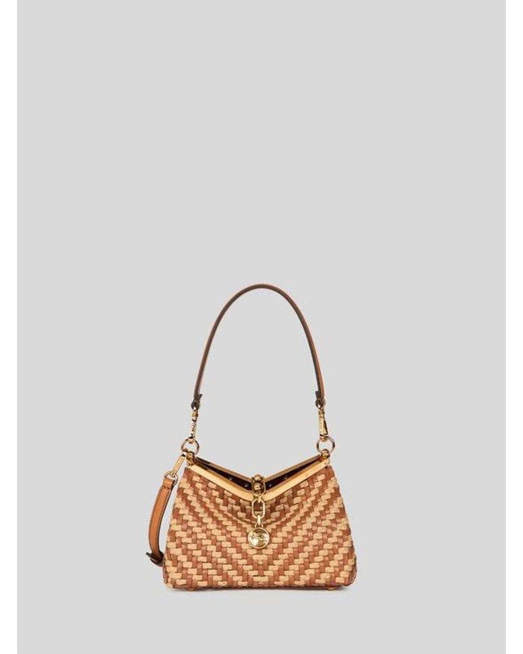Etro Natural Small Woven Leather And Raffia Vela Bag