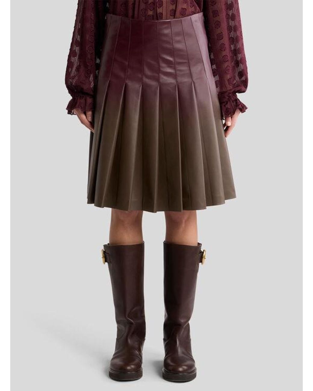 Etro Brown Short Pleated Skirt
