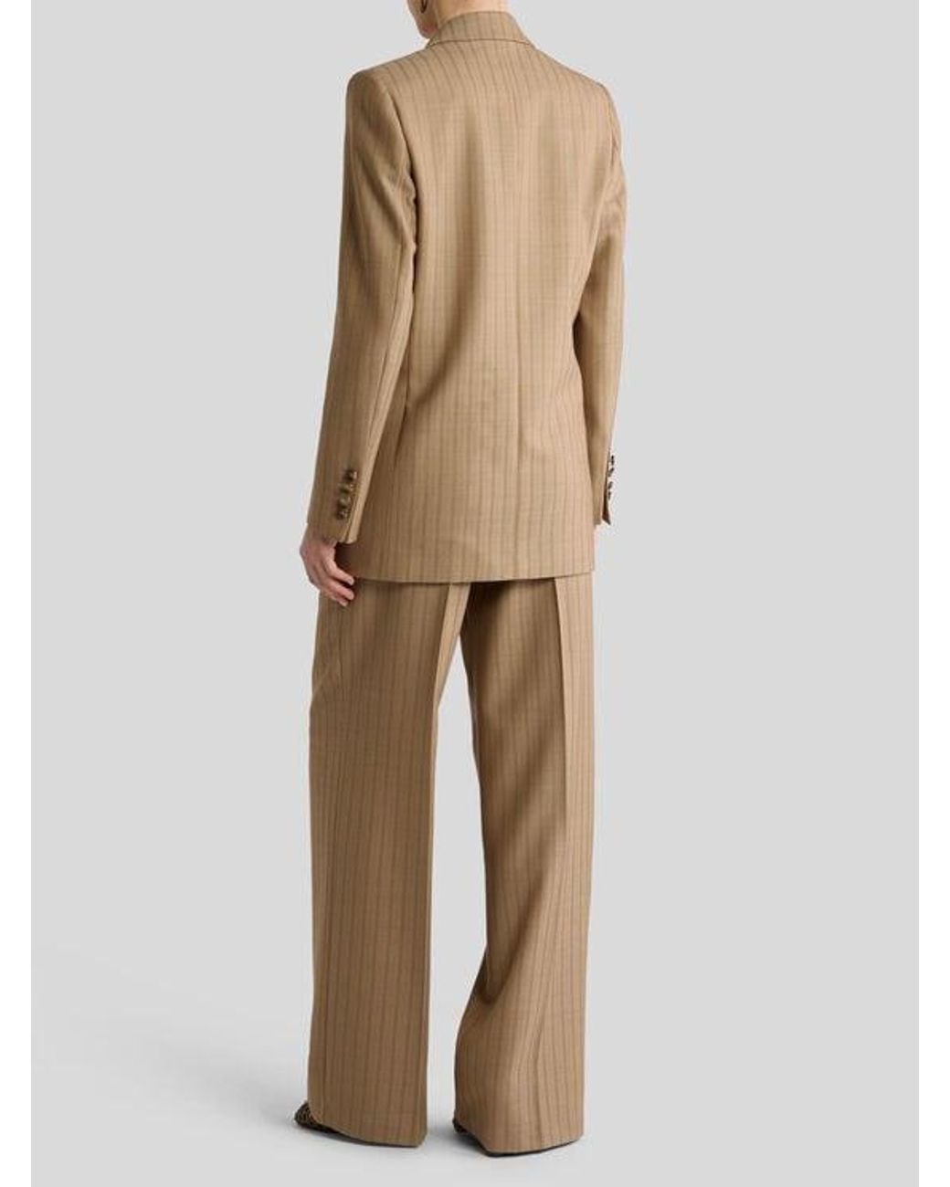 Etro Natural Double-Breasted Wool Jacquard Jacket With Striped Pattern