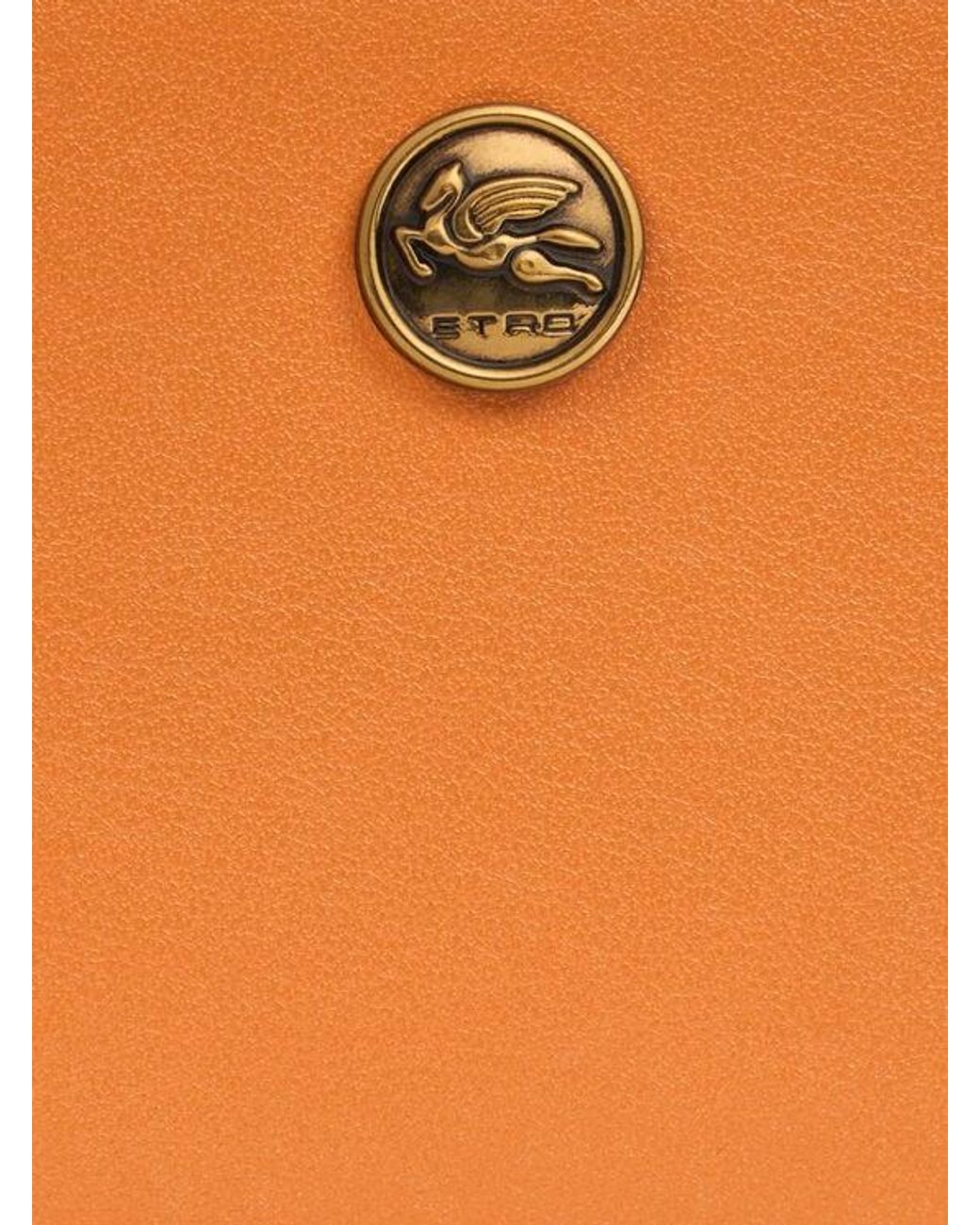 Etro White Leather Card Holder With Pegaso Button