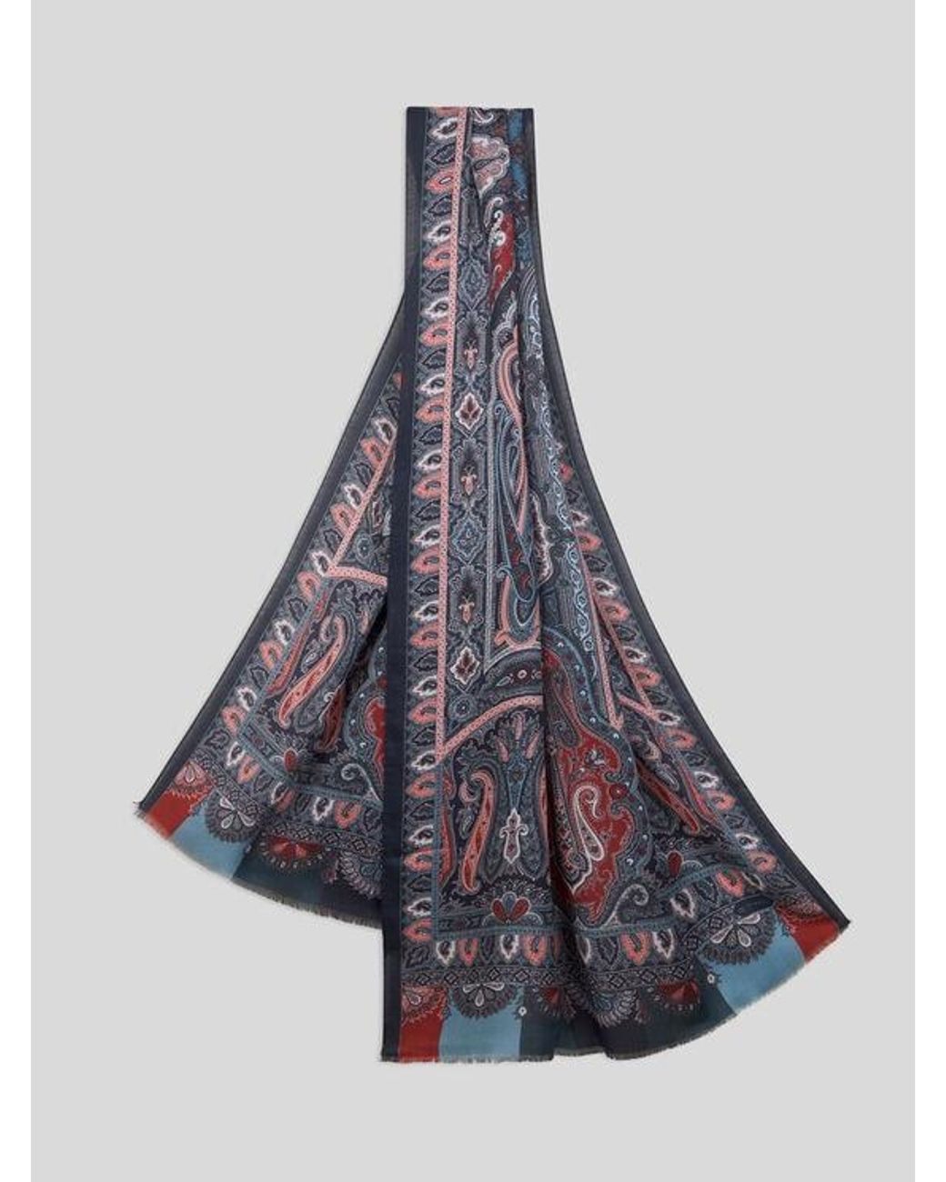 Etro Blue Printed Cashmere And Silk Scarf for men