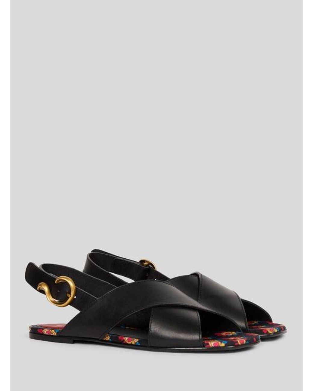 Etro Black Low Leather Sandals With Crossover Detail
