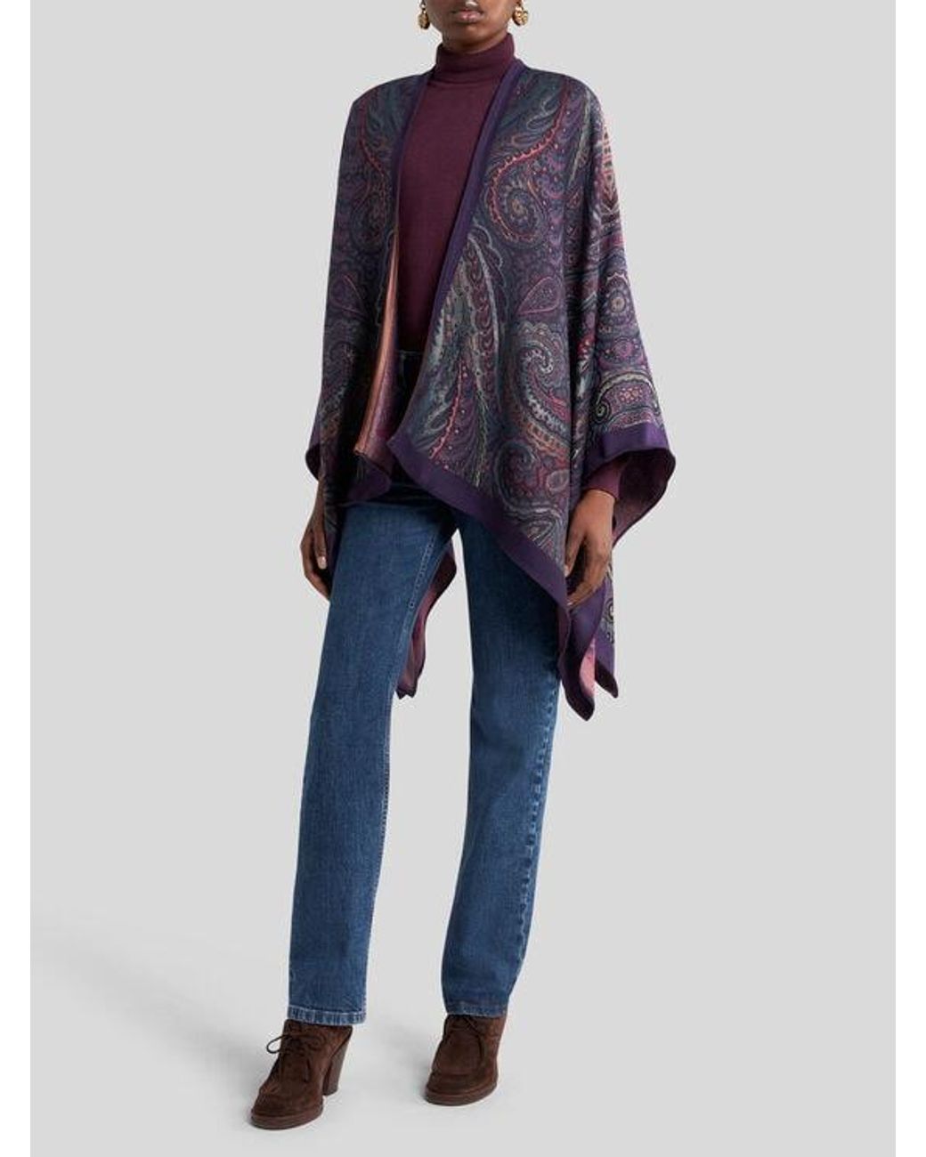 Etro Purple Wool-Blend Jacquard Cape