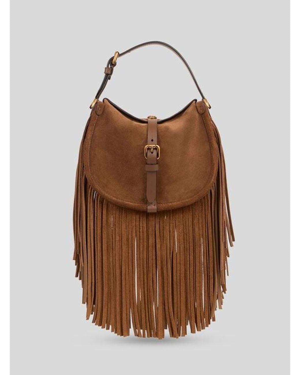 Etro Brown Small Suede Pony Bag With Fringes