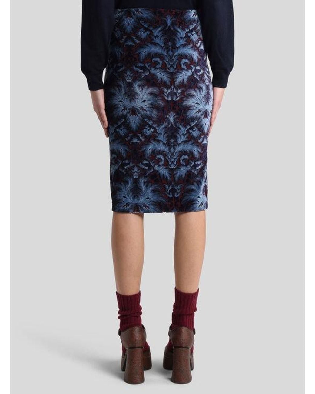 Etro Blue Chenille Jacquard Skirt