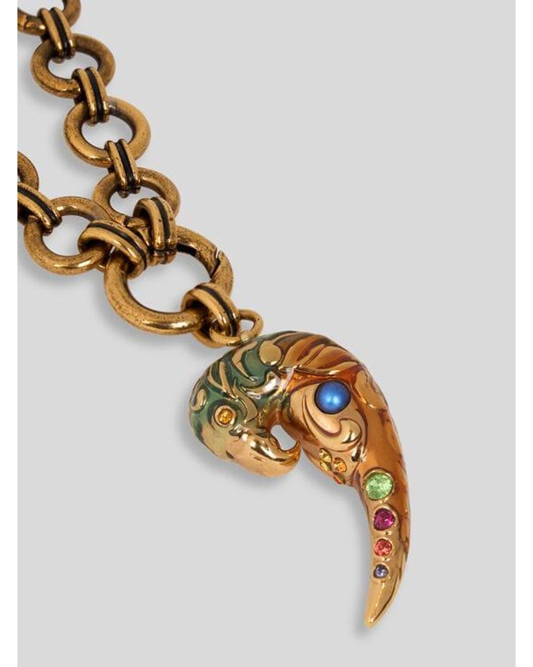 Etro White Necklace With Paisley Parrot And Crystals