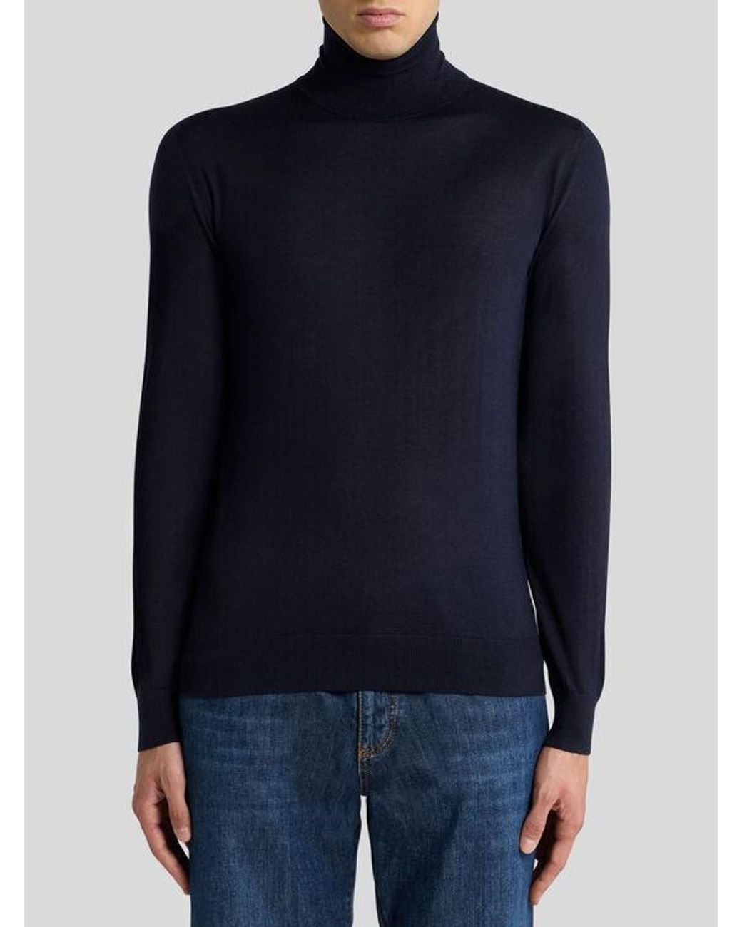 Etro Blue Cashmere And Silk Turtleneck Sweater for men