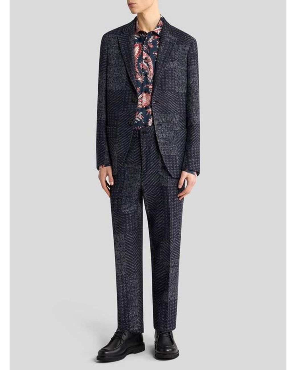 Etro Blue Wool-Blend Patchwork Blazer for men