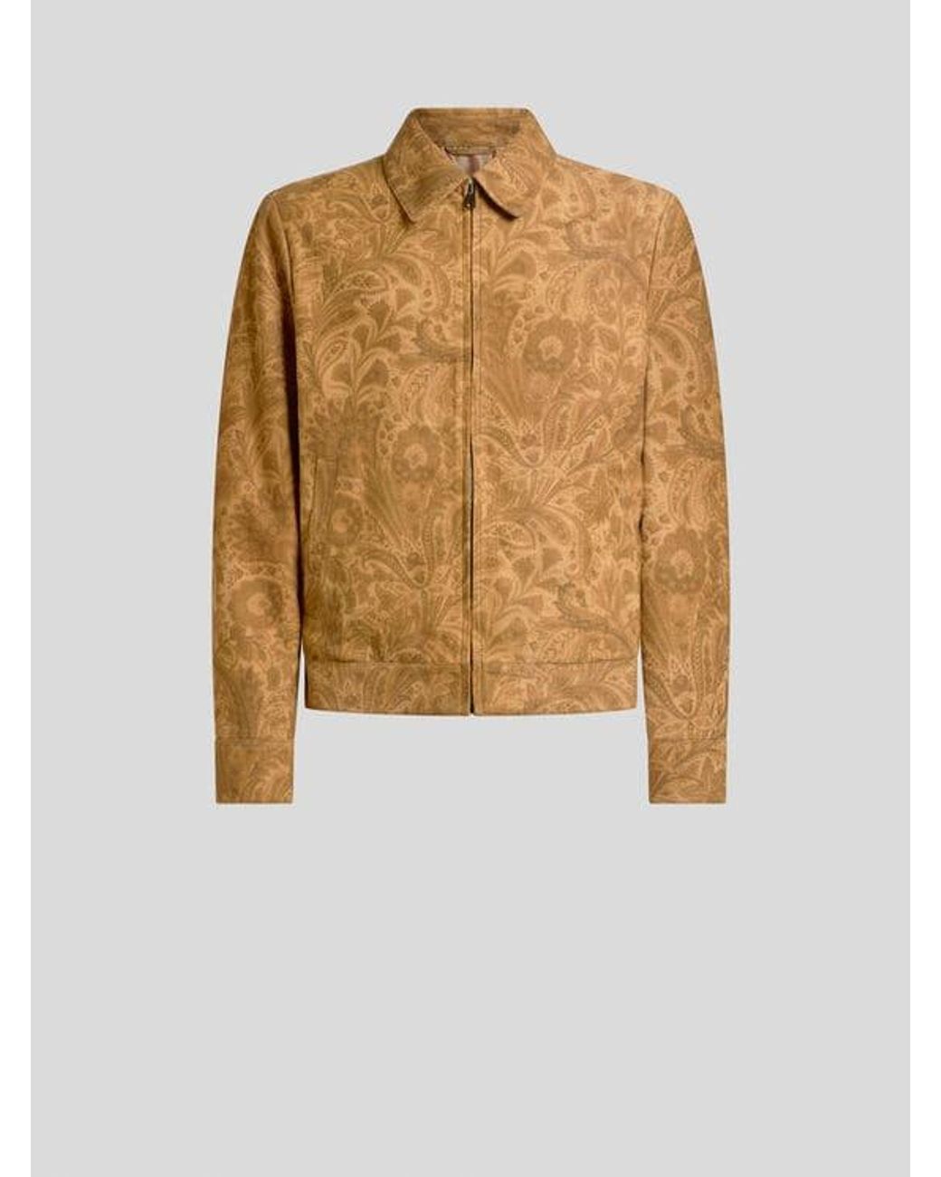 Etro Natural Suede Jacket With Floral Paisley Motif And Zip for men