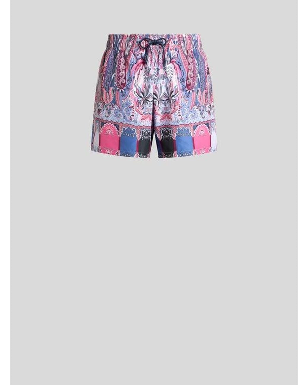 Etro Pink Swimsuit With Placed Floral Paisley Print for men