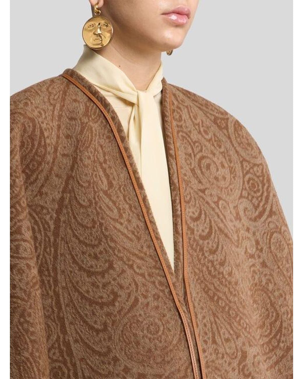Etro Brown Wool And Cashmere Jacquard Cape