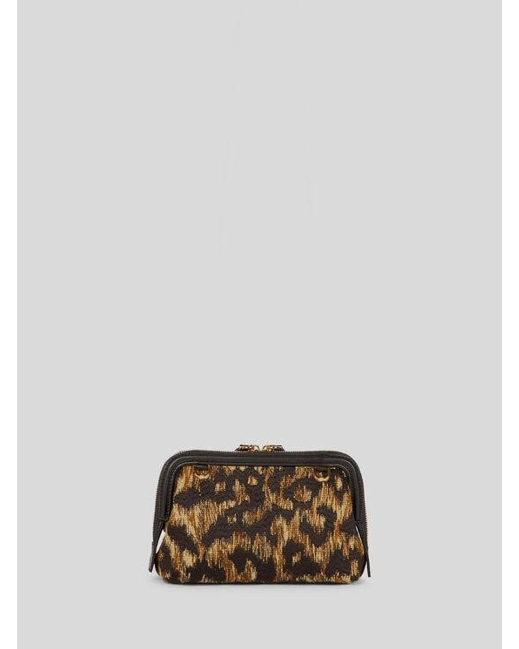 Etro Brown Raffia Doc Pouch With Animal Embroidery