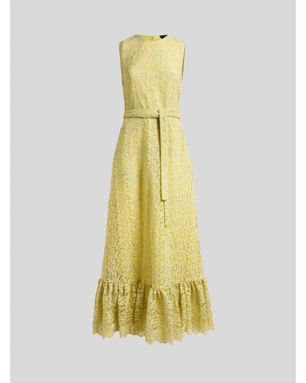 Etro Yellow Long Macramé Lace Dress With Belt