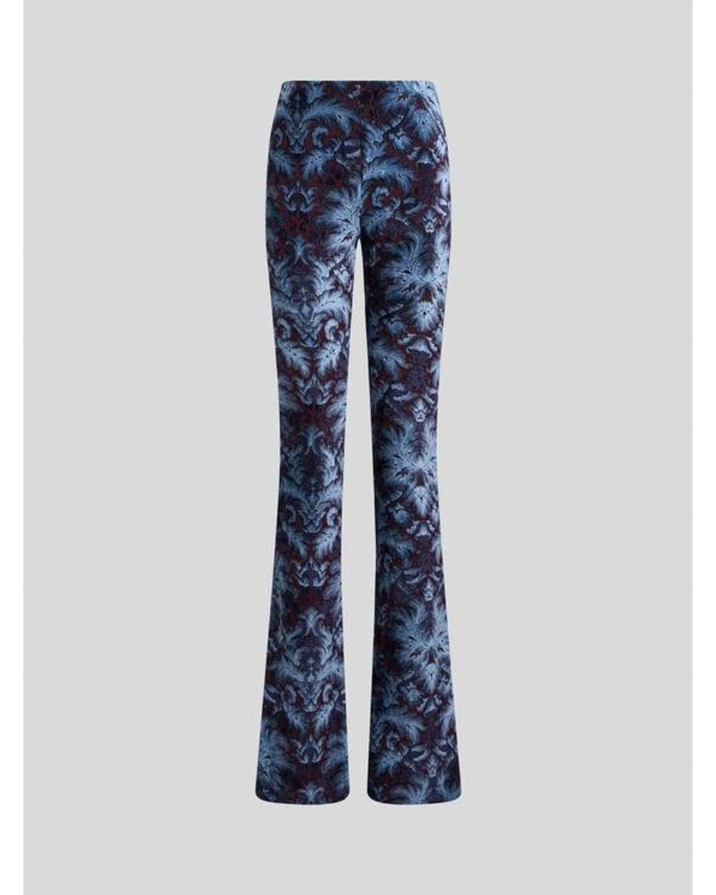 Etro Blue Flared Jersey And Chenille Jacquard Trousers