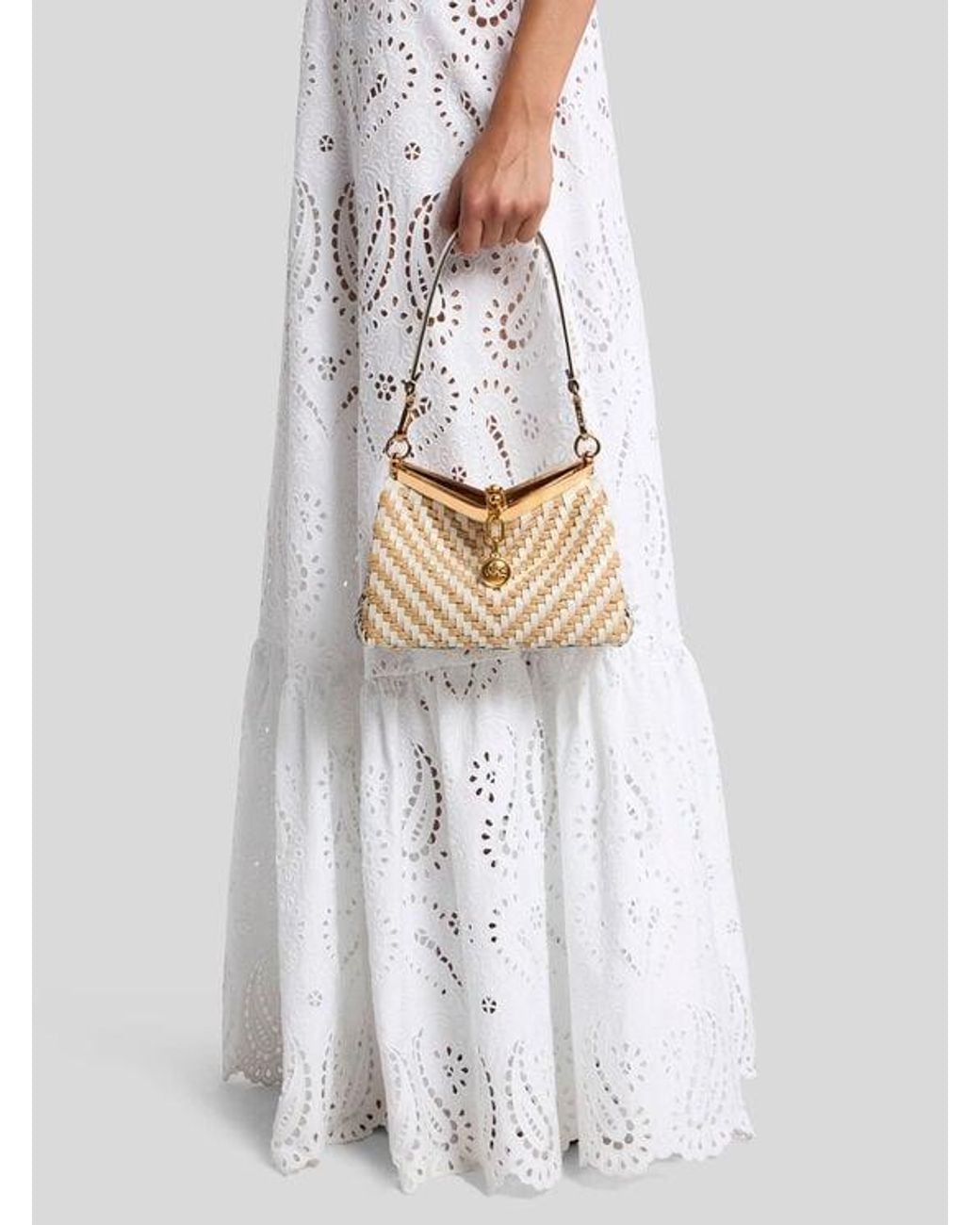 Etro Natural Small Woven Leather And Raffia Vela Bag