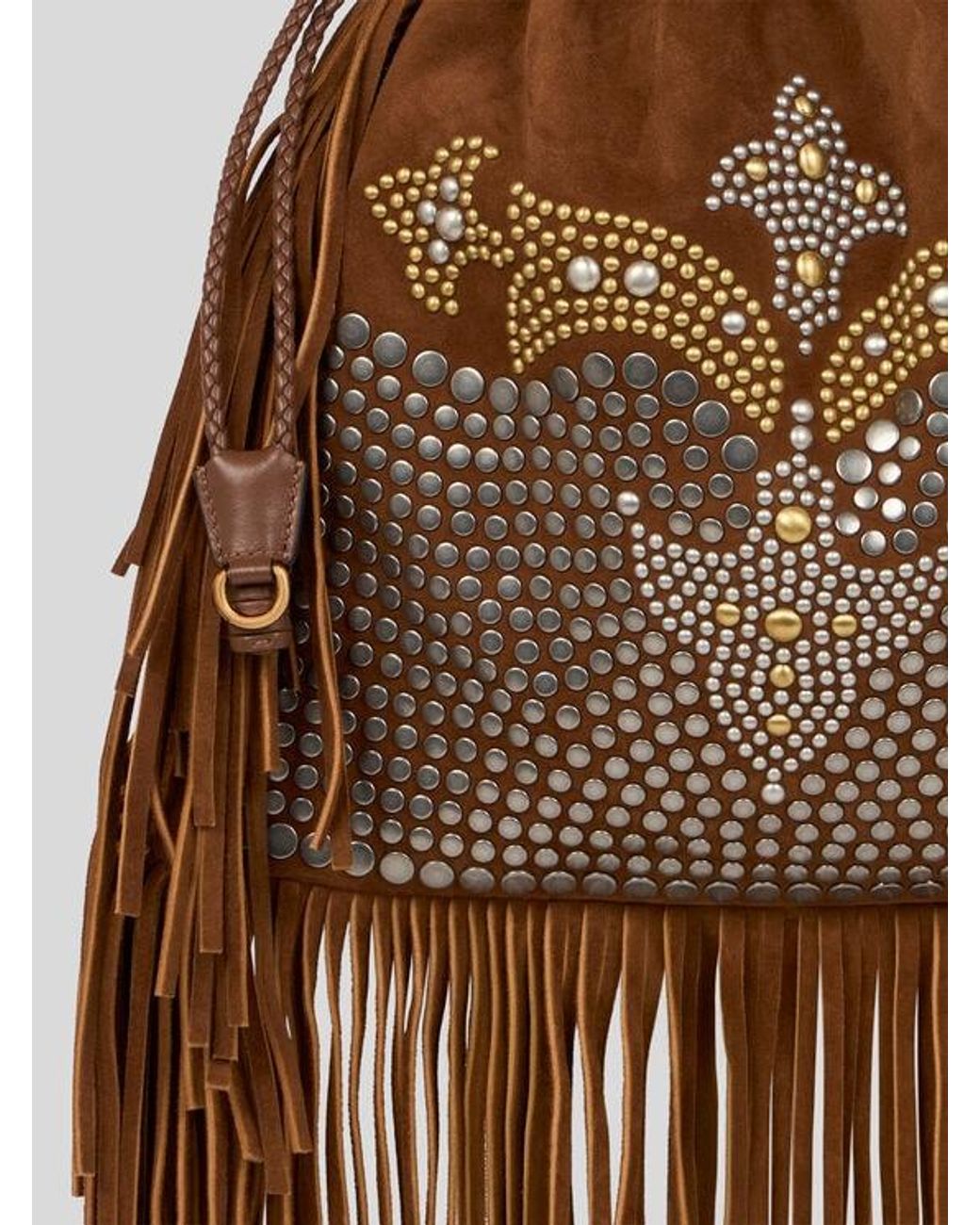Etro Brown Medium Suede Kalispera Bag With Studs And Fringes