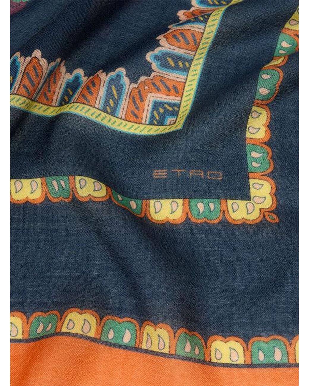 Etro Blue Floral Paisley Cashmere-Blend Shawl