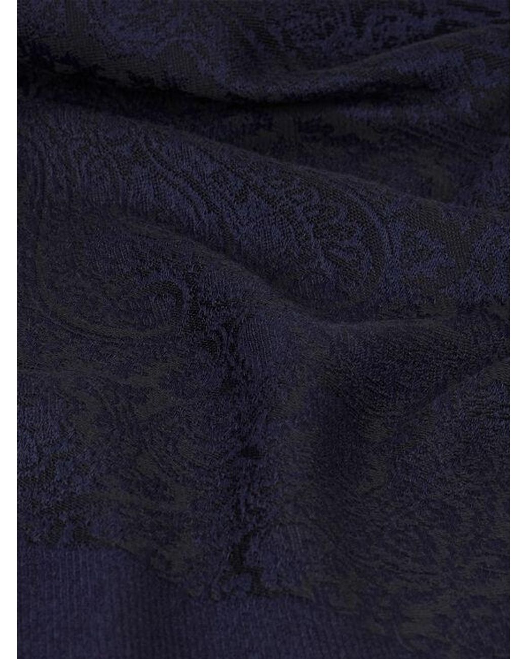Etro Blue Wool Shawl With Jacquard Motif