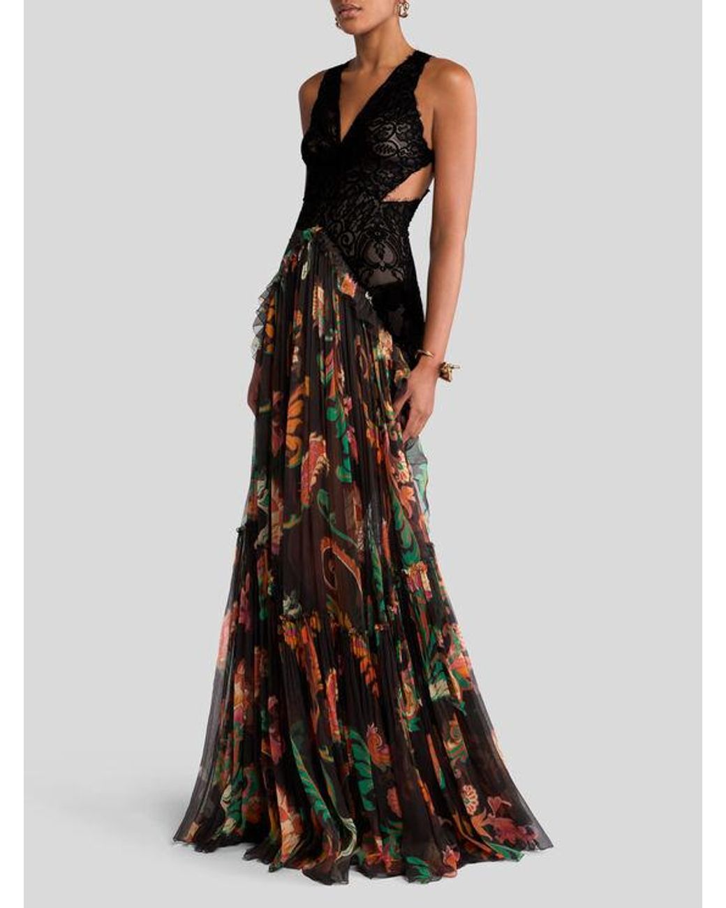ワンピース ETRO LONG SILK DRESS Etro Long Silk Dress With Flounce in White | Lyst