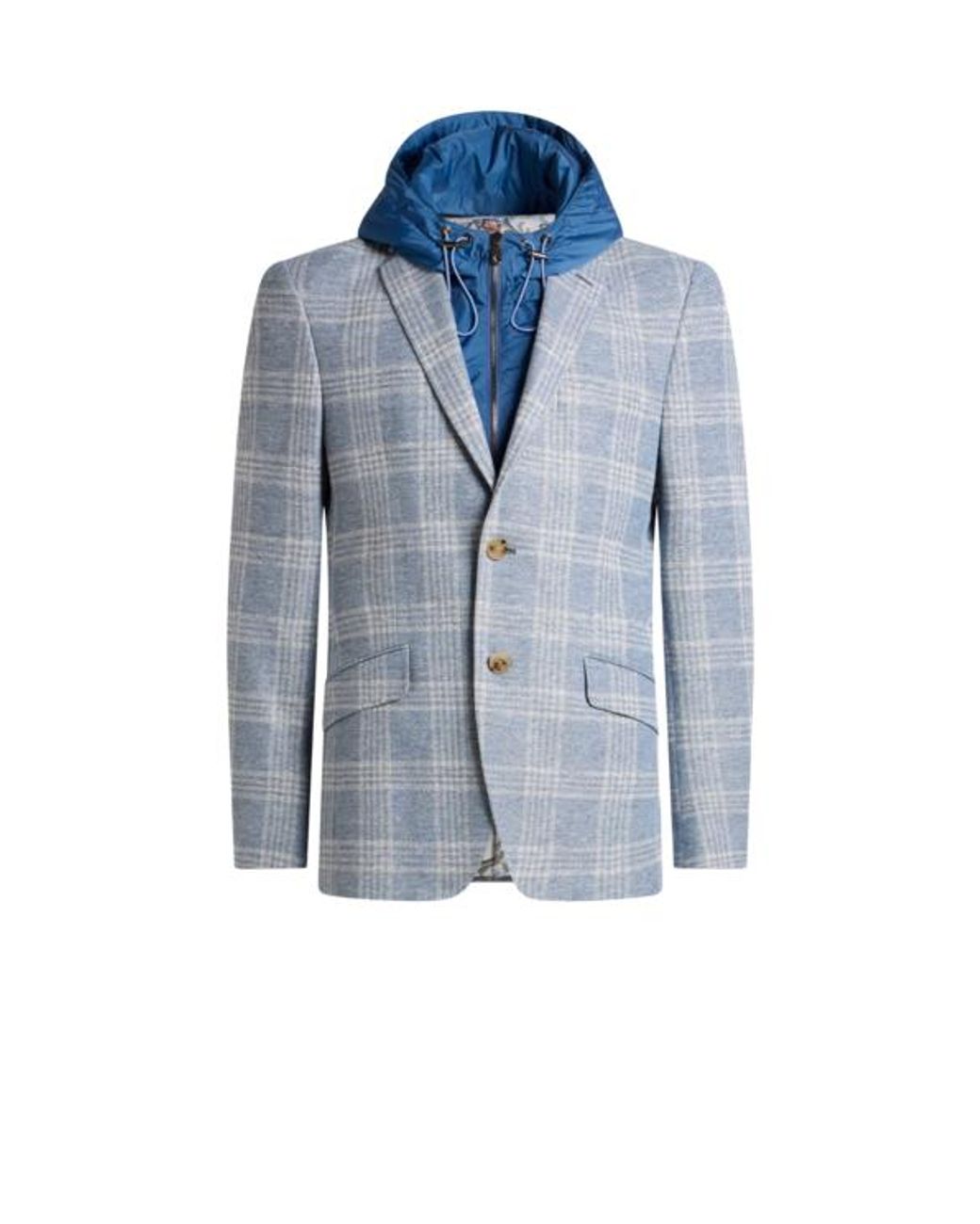 Etro Blue Check Jersey Jacket With Removable Bib And Hood for men