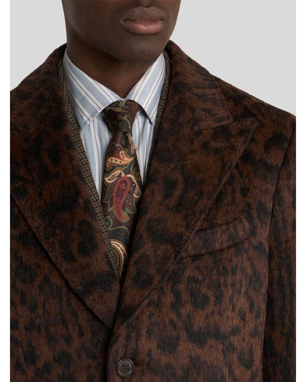 Etro Brown Jacquard Coat With Animal Motif for men