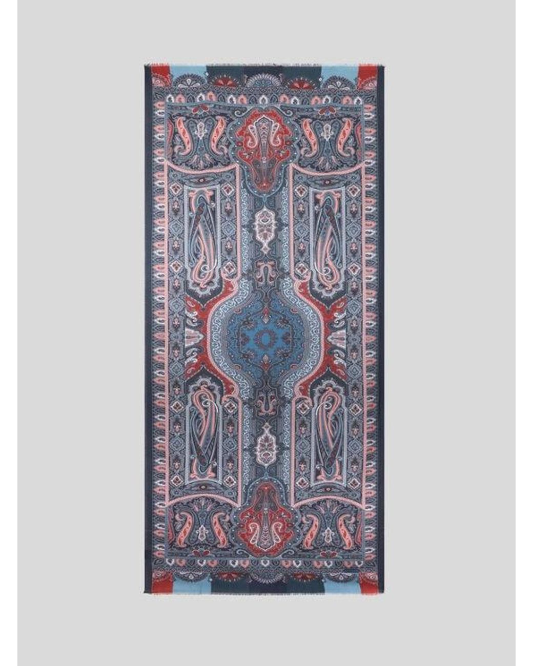 Etro Blue Printed Cashmere And Silk Scarf for men