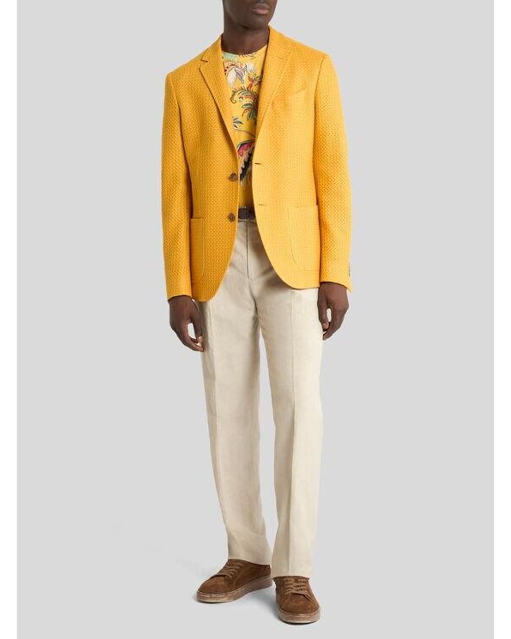 Etro Yellow Cotton Jersey T-Shirt With Parrot And Palm Tree Motif for men