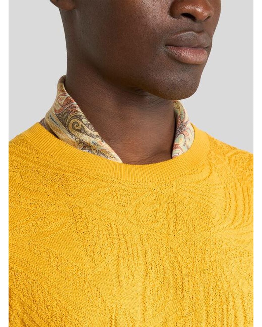 Etro Yellow Silk Pocket Square With Macro Paisleys for men