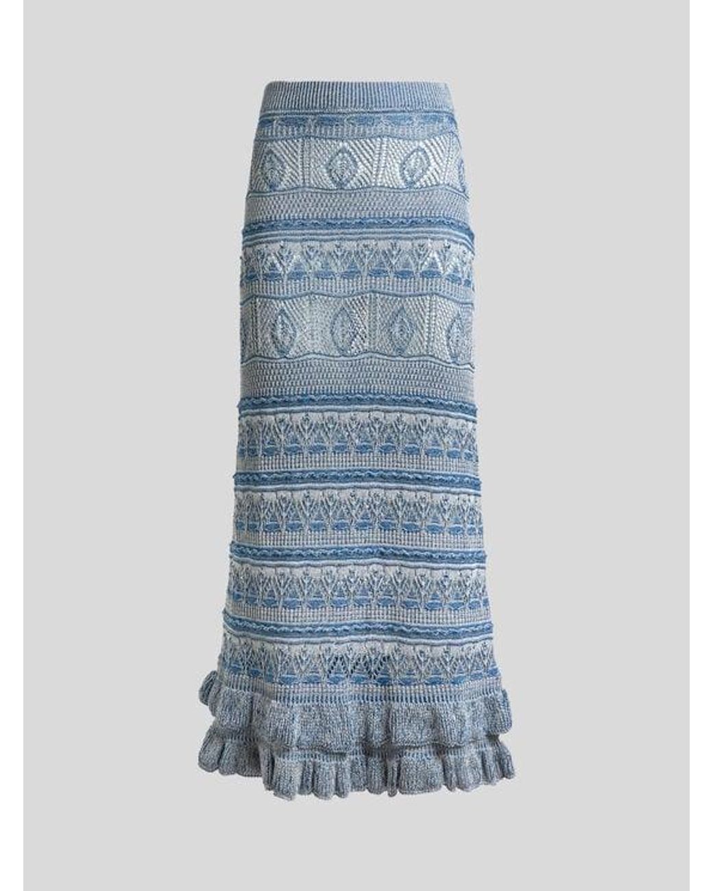 Etro Blue Crocheted Cotton Maxi Skirt