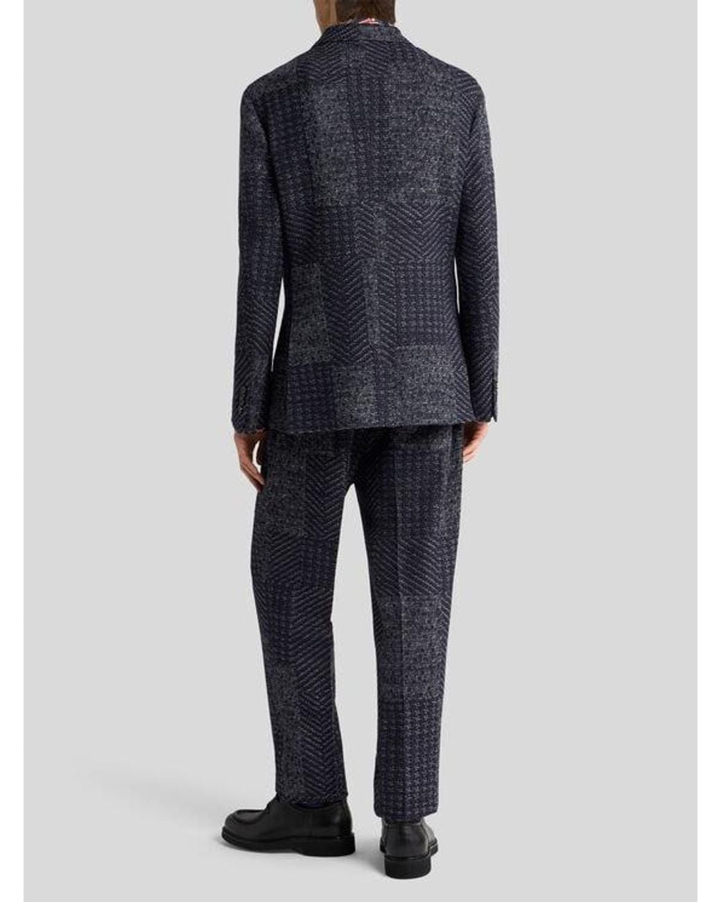 Etro Blue Wool-Blend Patchwork Blazer for men