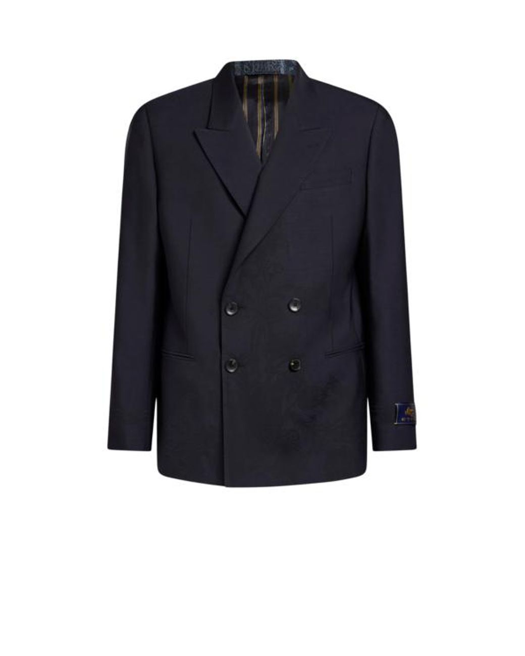 Etro Blue Double-Breasted Jacket With Placed Motif for men
