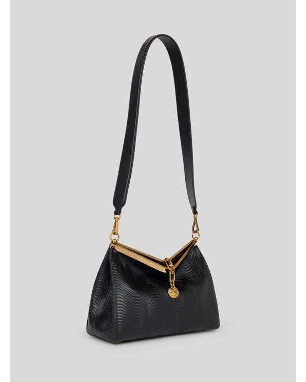 Etro Black Medium Vela Bag With Wavy Motif
